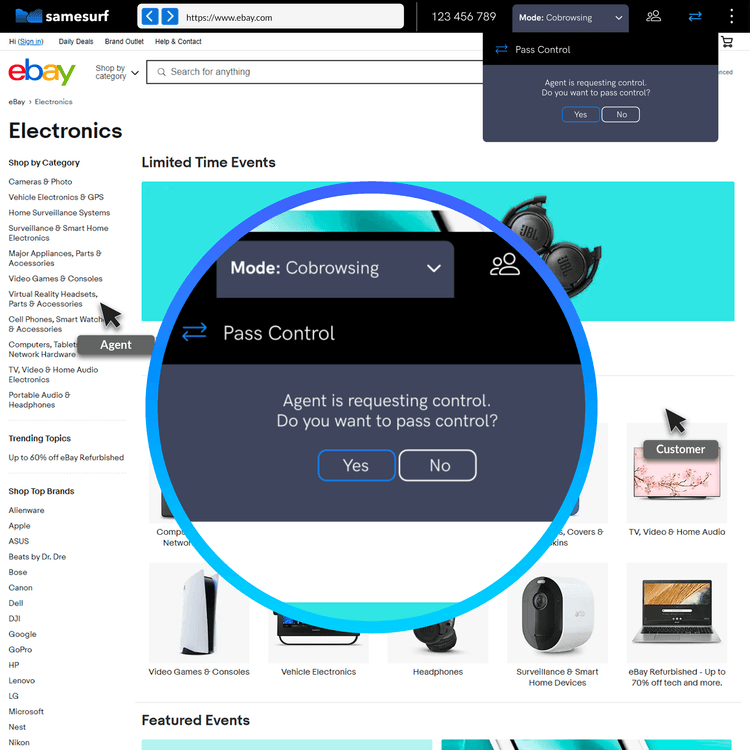 Samesurf Features - Control Passing